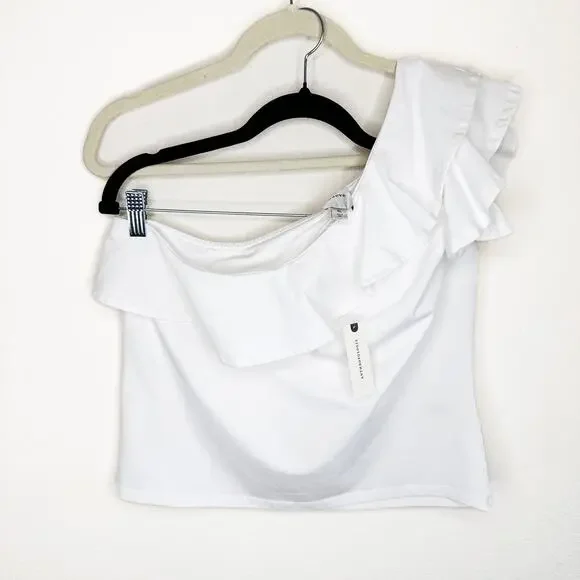 NWT Anthropologie Maeve One Shoulder Ruffled White Asymmetrical Top Blouse XL - Picture 4 of 11